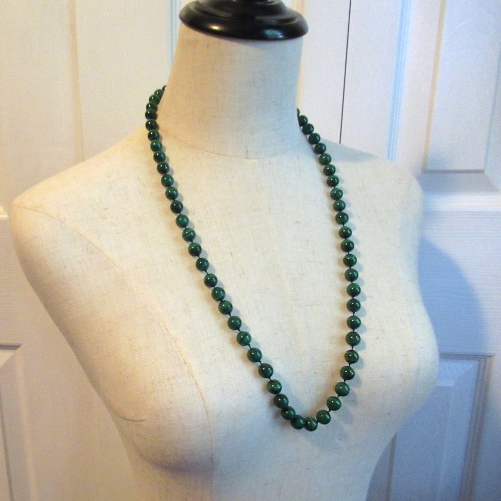 Hand Knotted Malachite Necklace on Silk